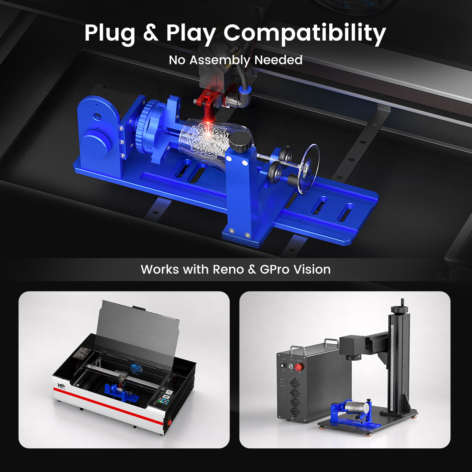 Monport Multifunctional Rotary Axis Compatible with Reno & GPro Vision Laser Machines