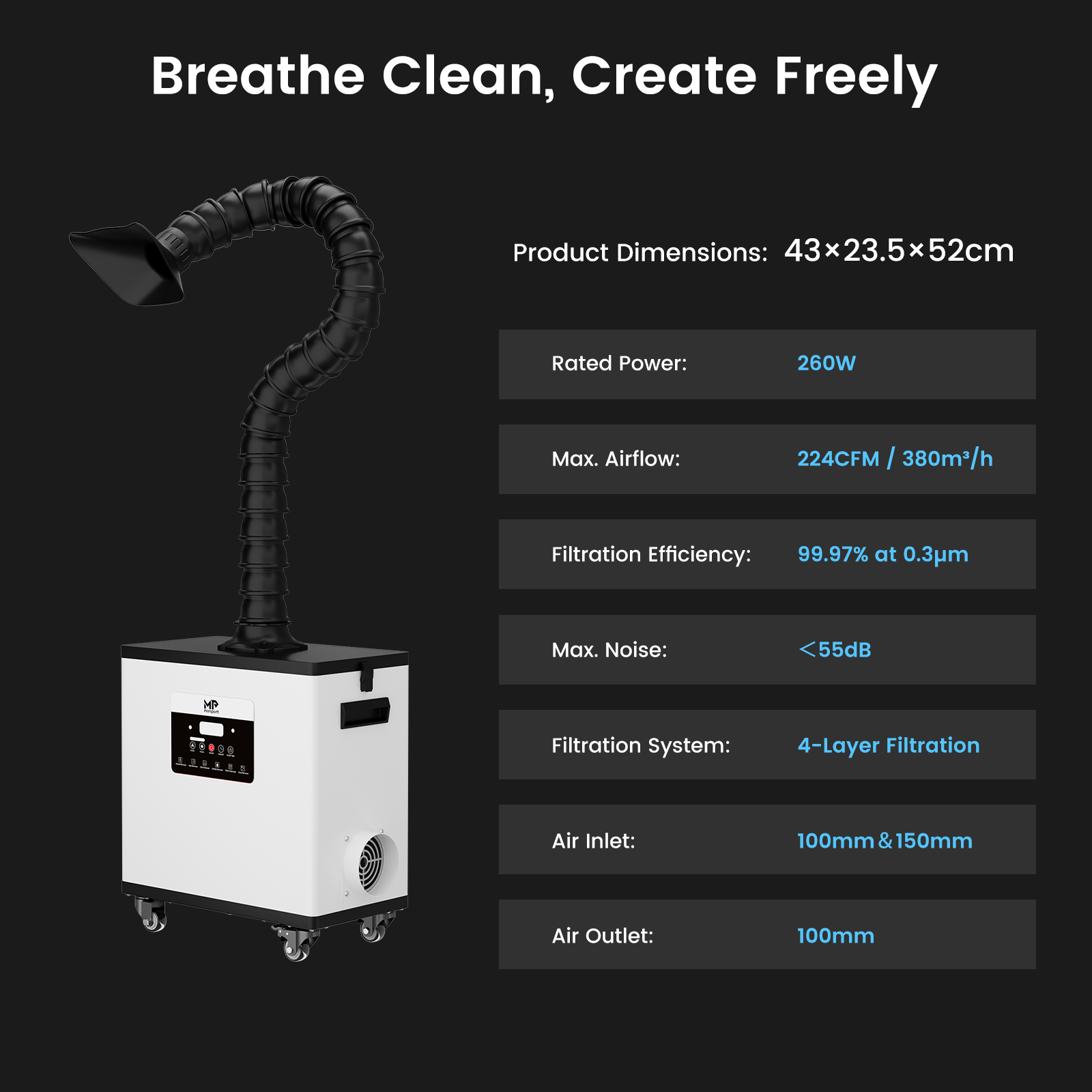 Monport 6L CW-5200 Industrial Water Chiller with 200W & 260W Air Purifier Laser Fume Extractor
