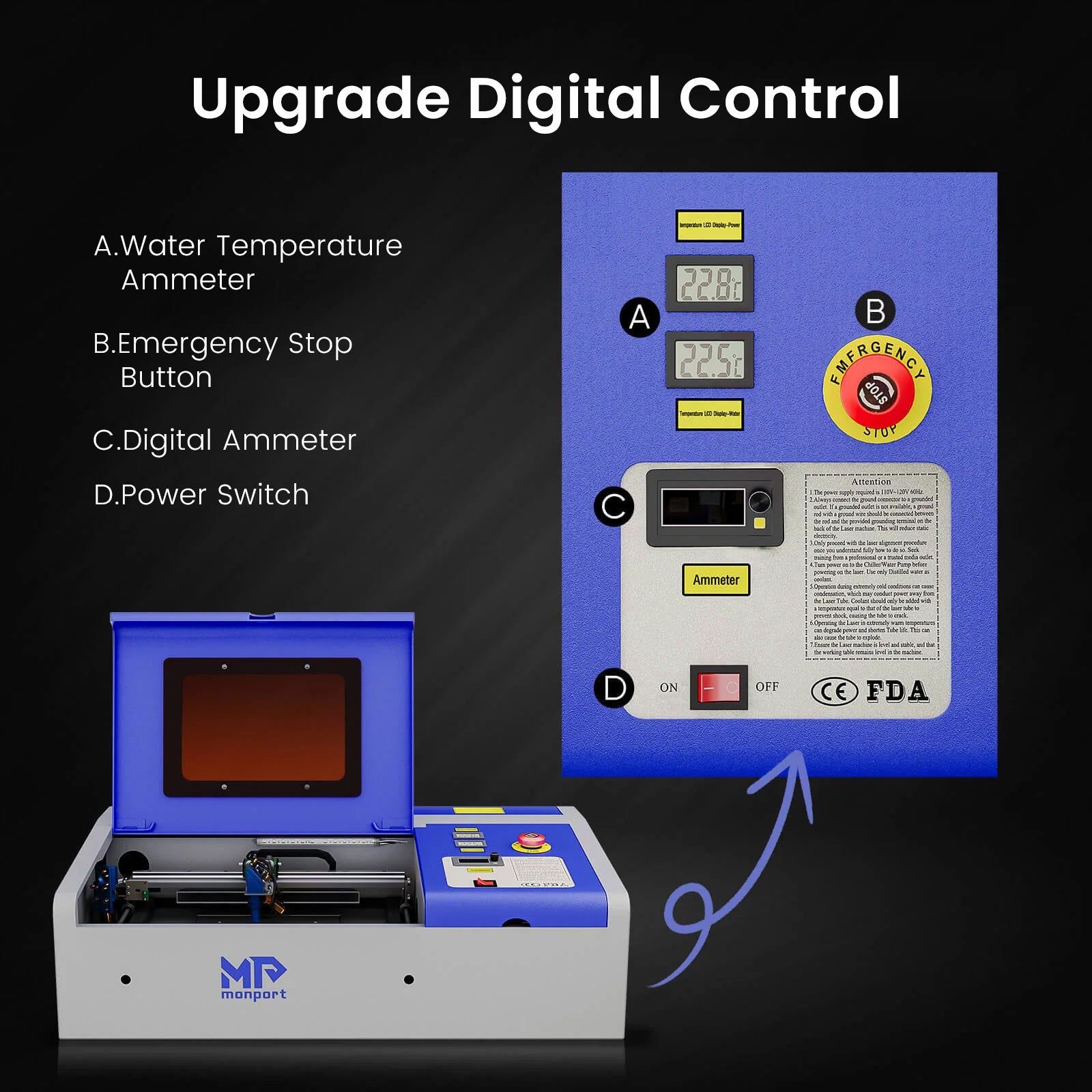 Monport 40W Pro Lightburn-Supported (12" X 8") CO2 Laser Engraver & Cutter with Air Assist