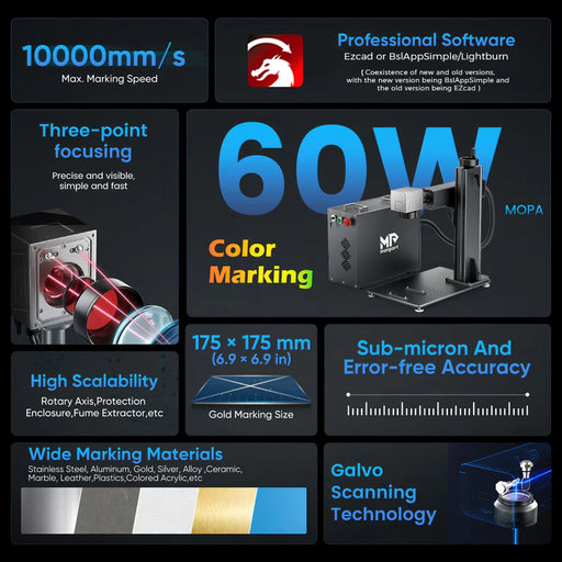 Monport GPro 60W Split MOPA Fiber Laser Engraver & Marking Machine With Manual Focus