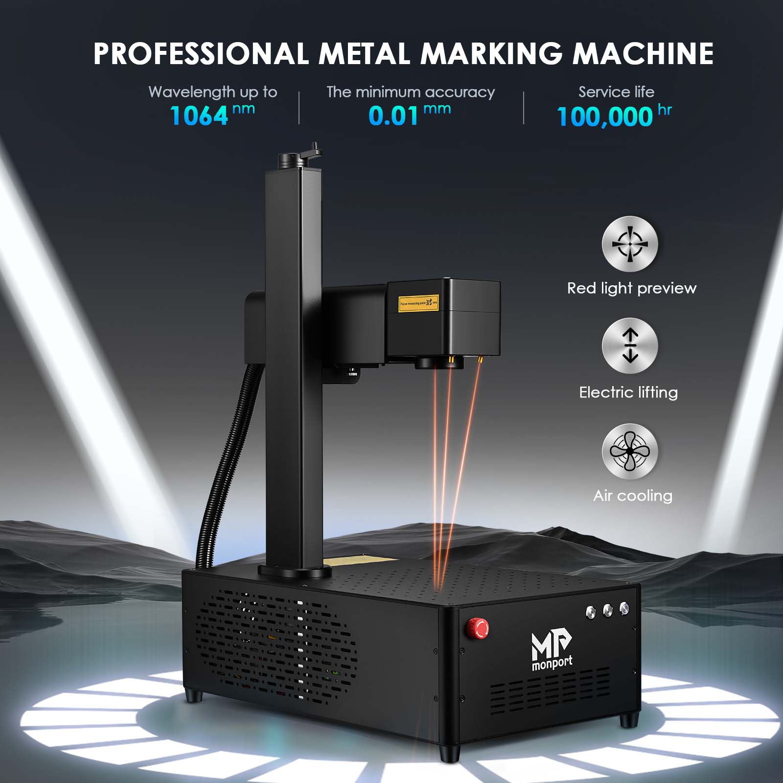 Monport GI 60W Integrated MOPA Fiber Laser Engraver & Marking Machine with Electric Lifting