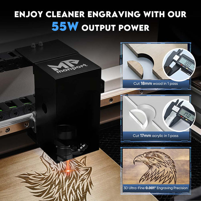 MONPORT ONYX 55W Desktop CO2 Laser Cutter with Upgraded Rotary Axis