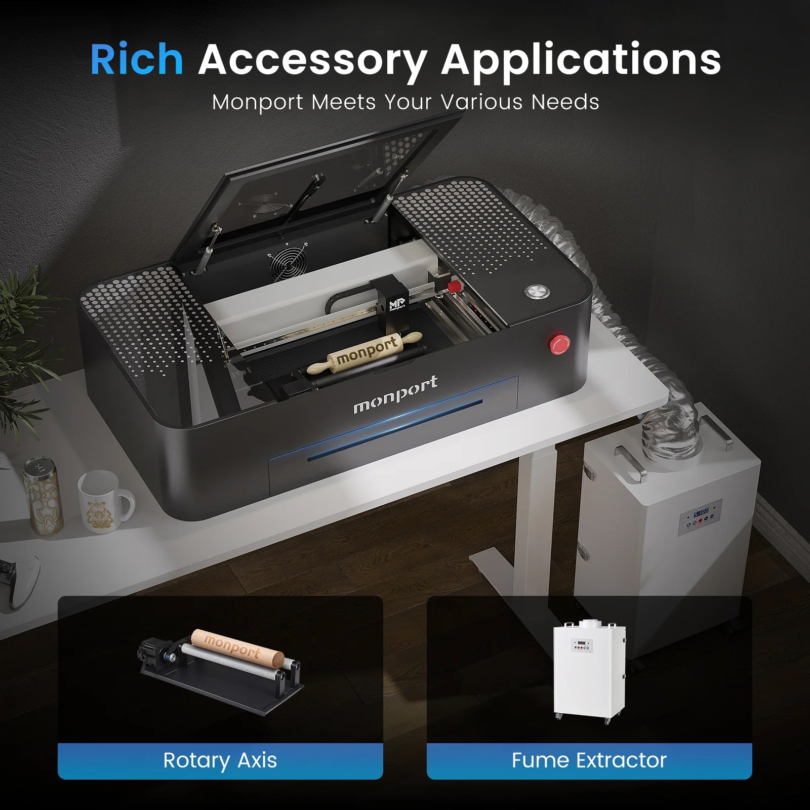 MONPORT ONYX 55W Desktop CO2 Laser Engraver with Autofocus