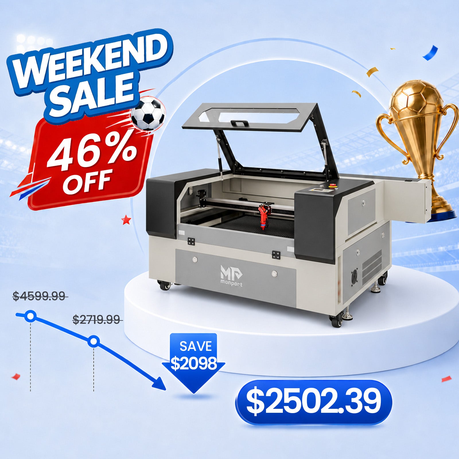 Monport 90W CO2 Laser Engraver & Cutter (28" x 20") with Autofocus