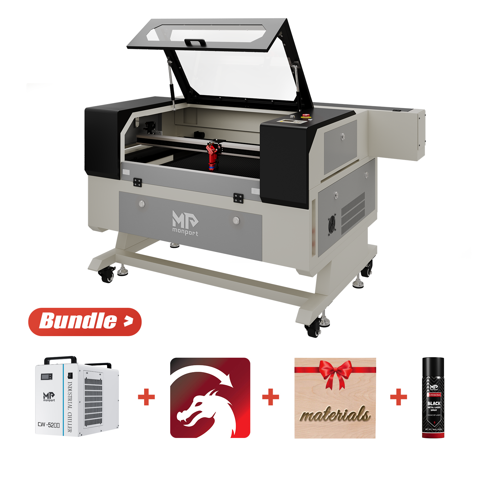 Bundle Sale | Monport 90W CO2 Laser Engraver & Cutter (28" x 20") with Autofocus and Bracket