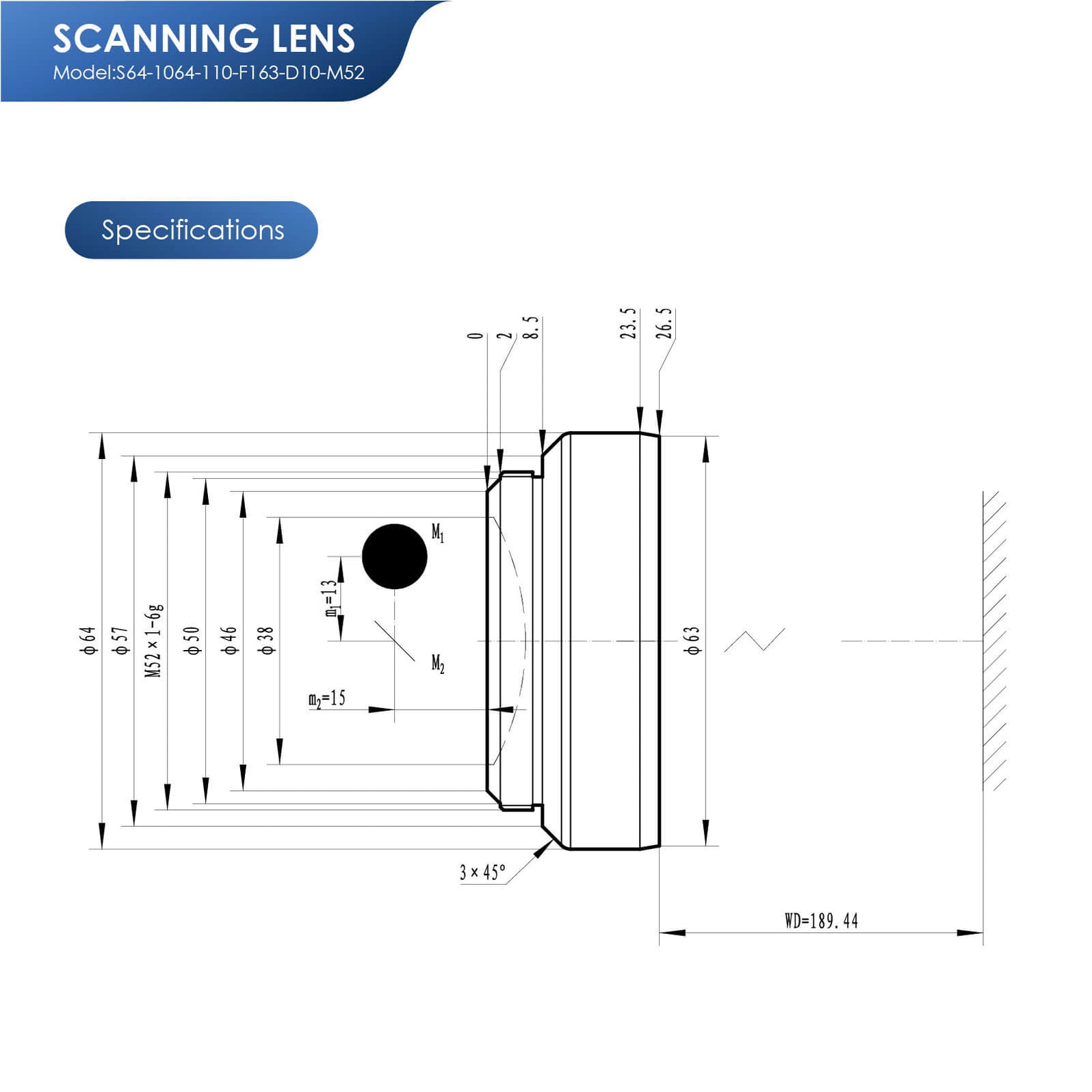 Objectif F-theta Monport Pour Graveur Laser Fibre - Modèle M52 - Champs 70x70 à 200 Mm - Neuf