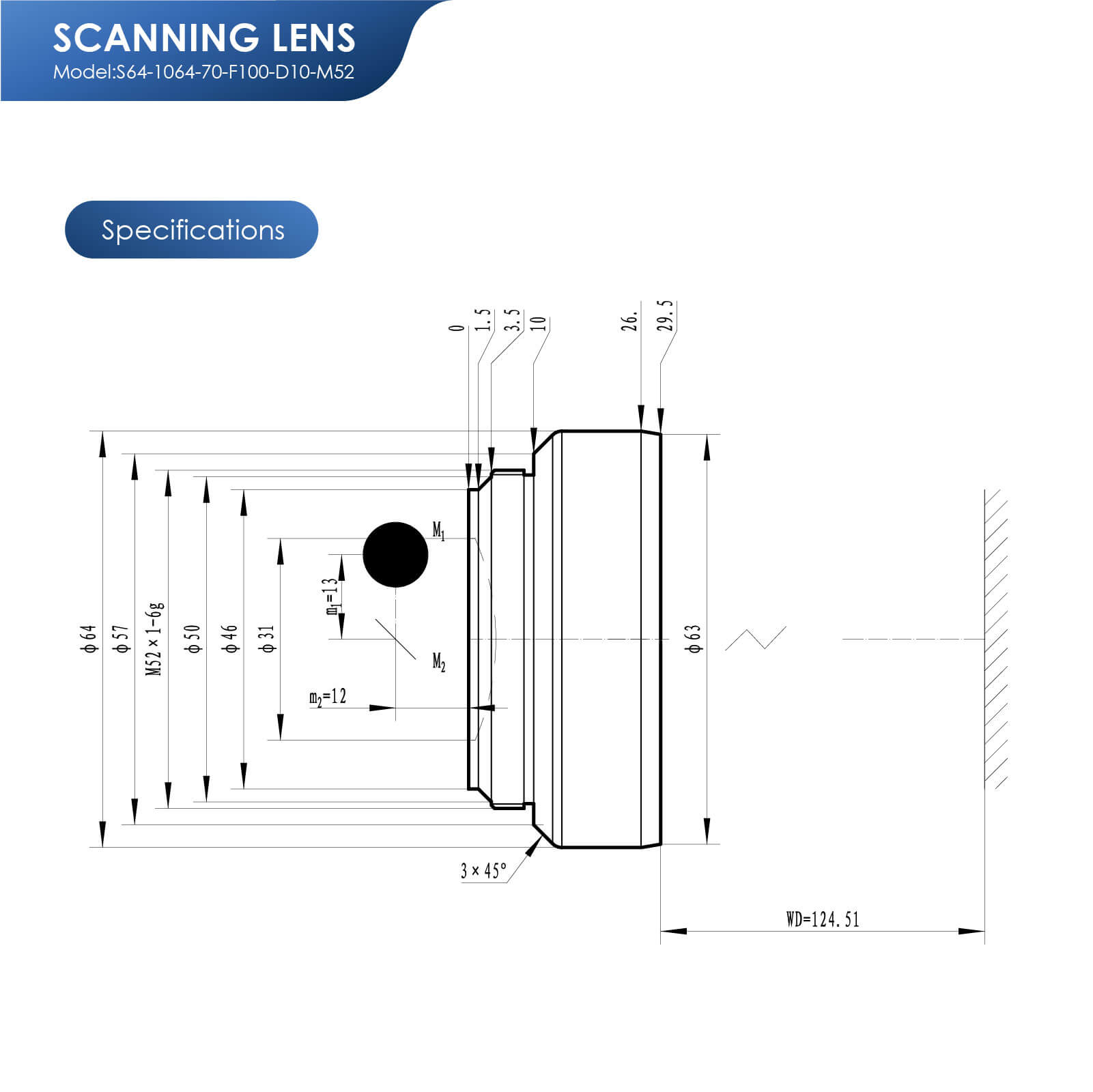 Monport F-theta M52 70mm*70mm Replacement Optical Scanning Lens for Fiber Laser Engraver