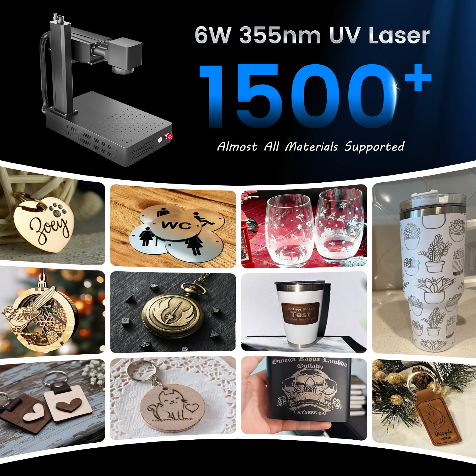Monport UV laser engraver marks on any material, including wood, glass, metals, and acrylic more