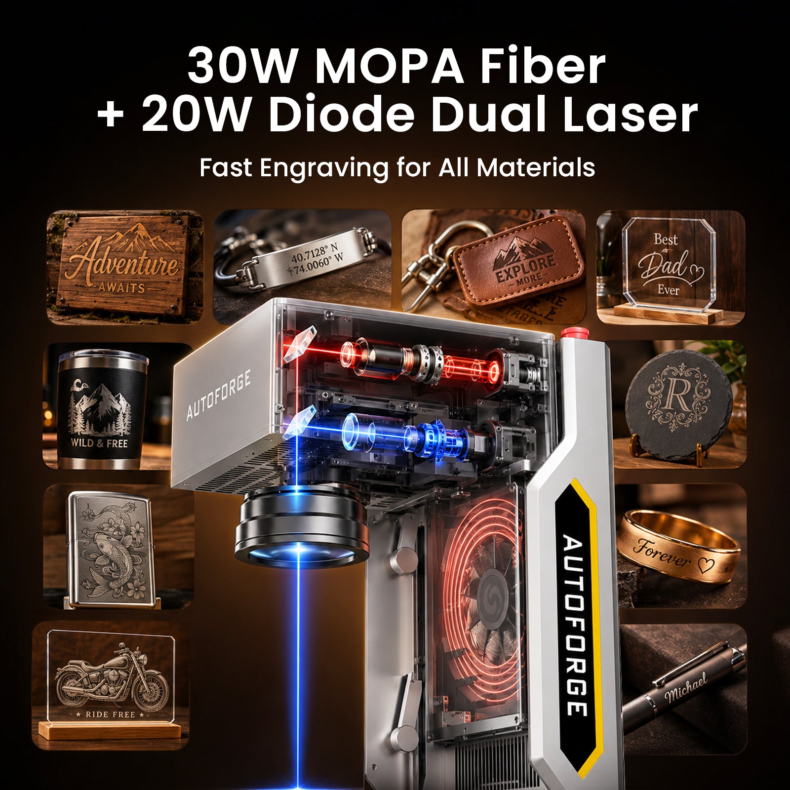 Monport Autoforge XPro Dual Laser Engraver – 30W Fiber & 20W Diode