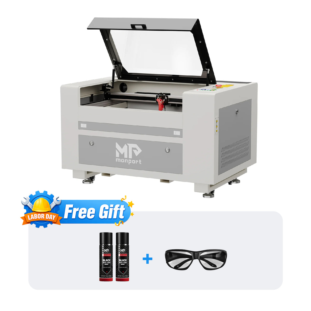 Monport 60W CO2 Laser Engraver & Cutter (24" x 16") with Autofocus