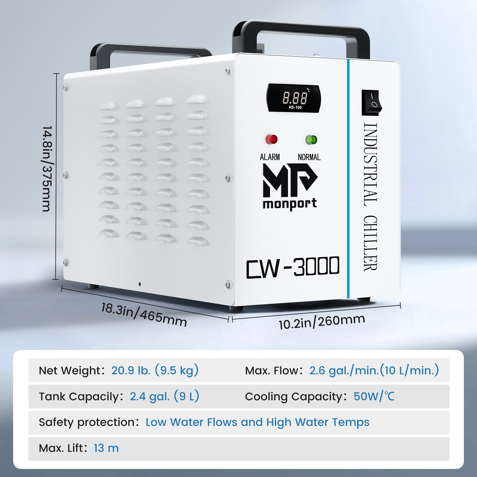 Monport 9L CW-3000 Water Cooling System for 40W CO2 Laser Engraver