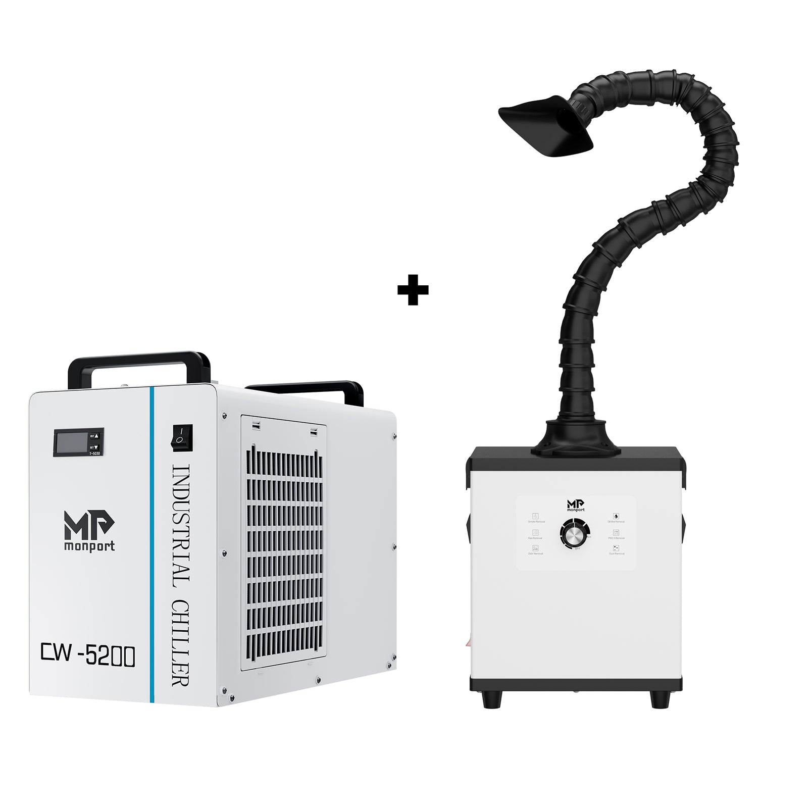 Monport 6L CW-5200 Industrial Water Chiller with 200W & 260W Air Purifier Laser Fume Extractor