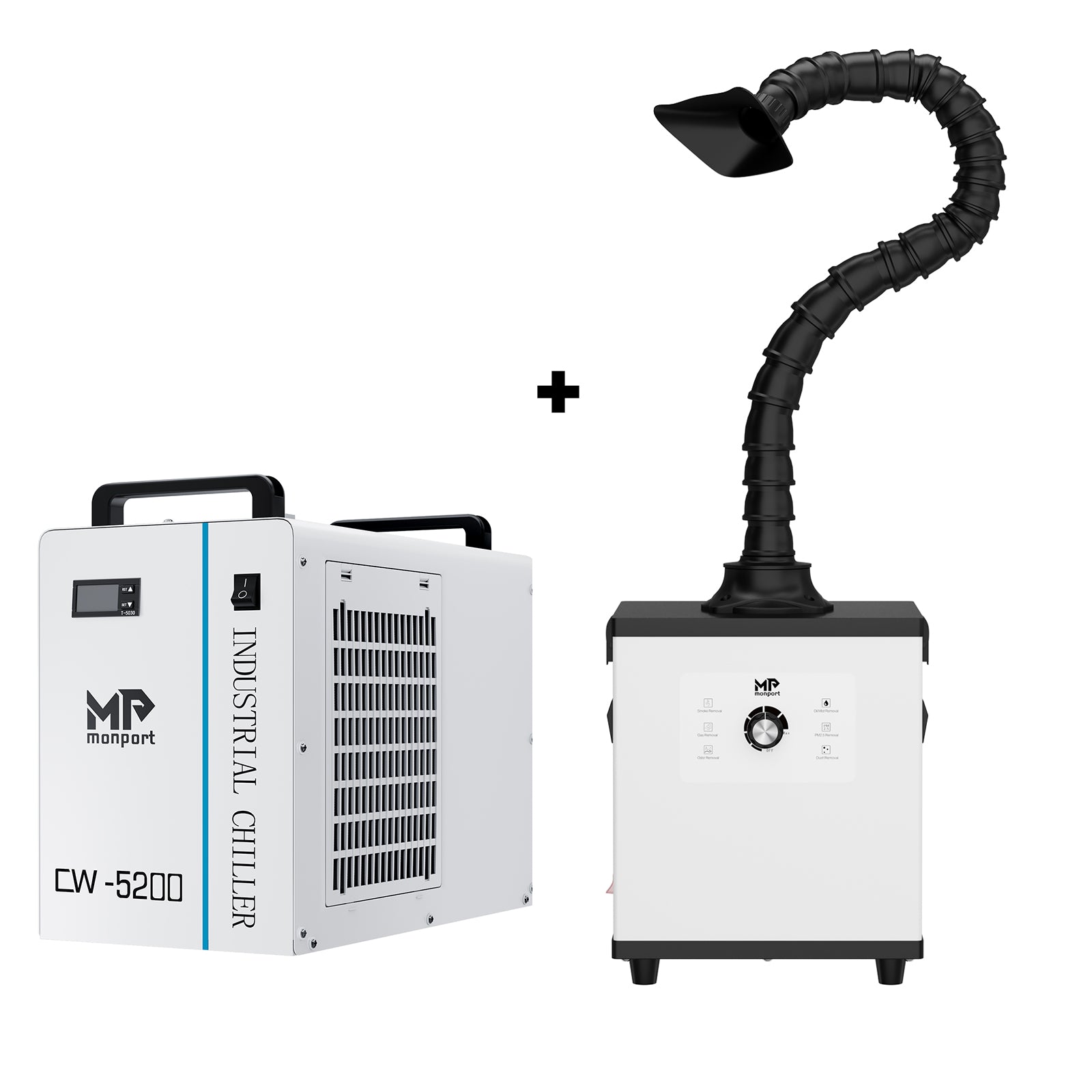 Monport 6L CW-5200 Industrial Water Chiller with 200W & 260W Air Purifier Laser Fume Extractor