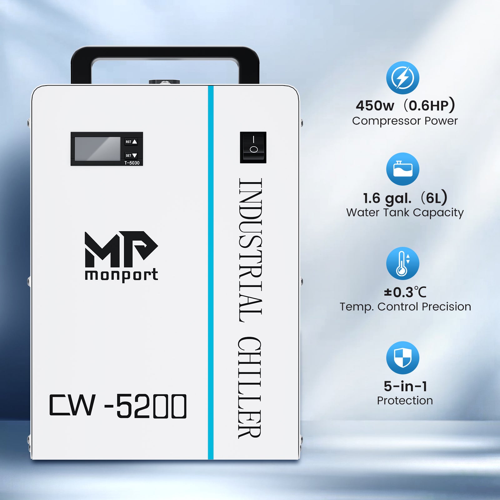 Monport 6L CW-5200 Industrial Water Chiller for 40W-150W CO2 Laser Engraver