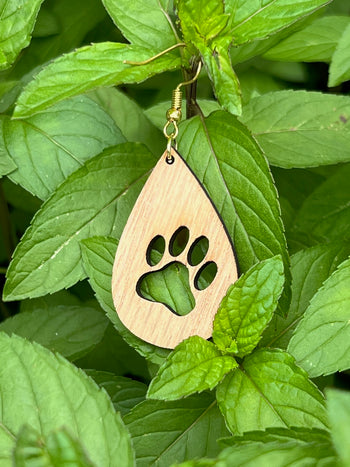 Dog paw print tear drop earrings