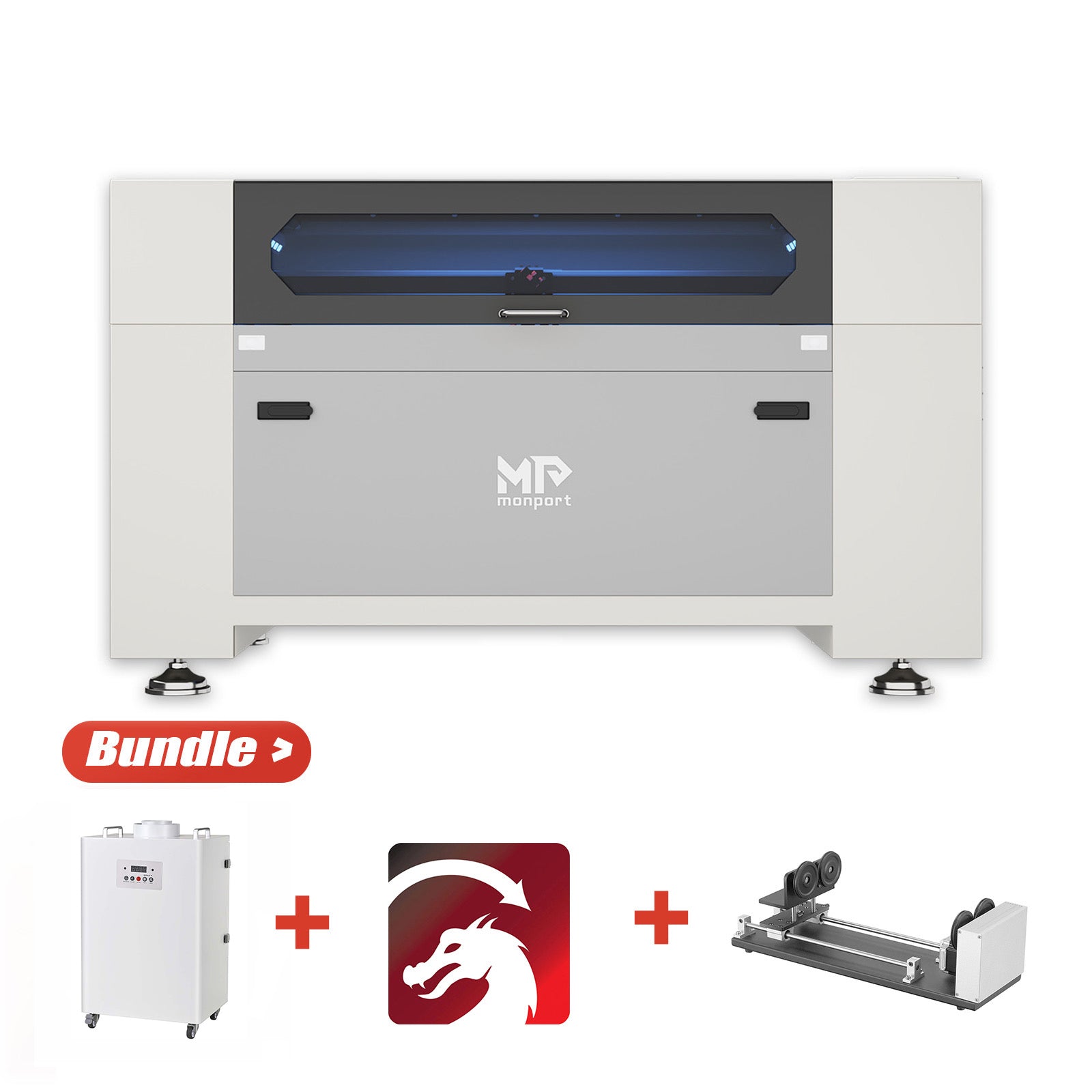 Bundle Sale | Monport Effi10S Upgraded 100W CO2 Laser Engraver & Cutter with Autofocus and Built-in Water Chiller