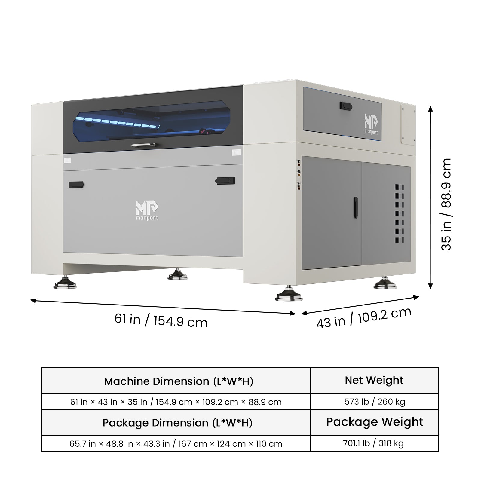 Monport Effi10S Upgraded 100W CO2 Laser Engraver & Cutter with Autofocus and Built-in Water Chiller