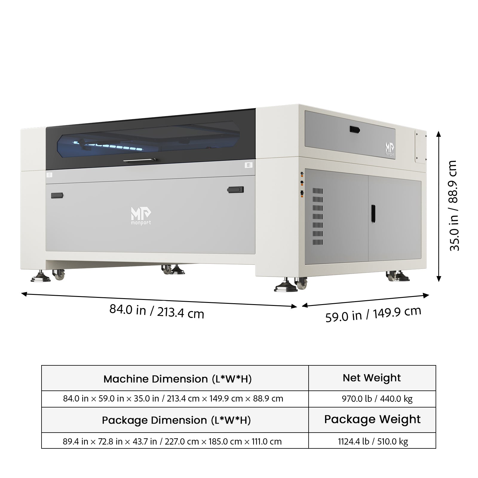 Monport Effi16S Upgraded 150W CO2 Laser Engraver & Cutter (63" × 40") with Autofocus and Built-in Water Chiller