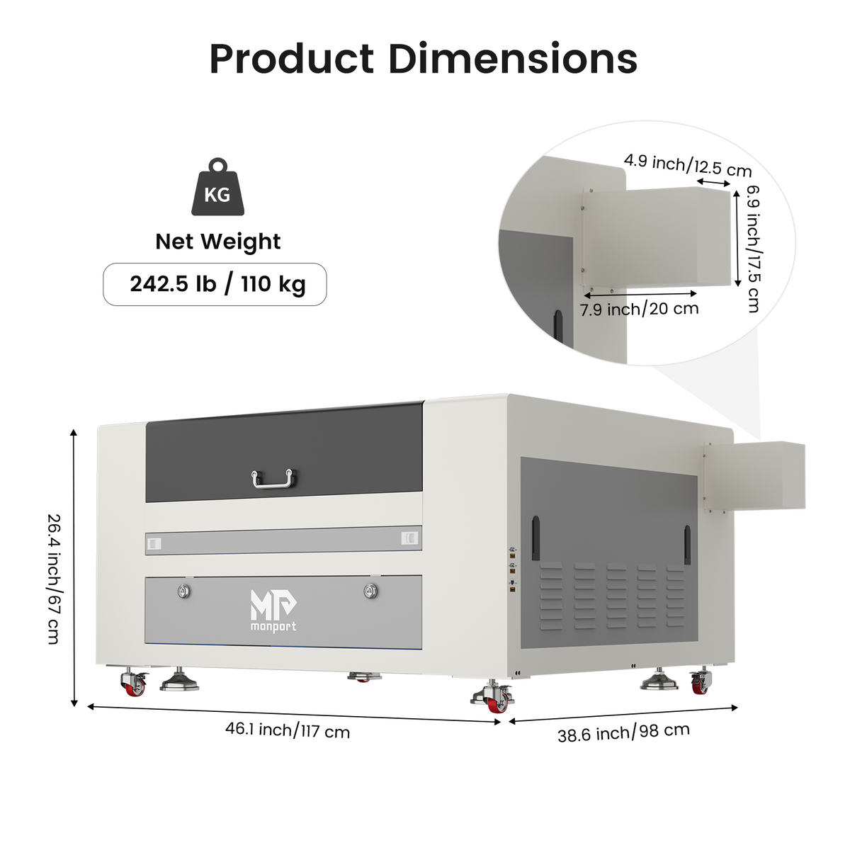 Monport Effi7S Upgraded 90W CO2 Laser Engraver & Cutter (28" x 20") with Autofocus