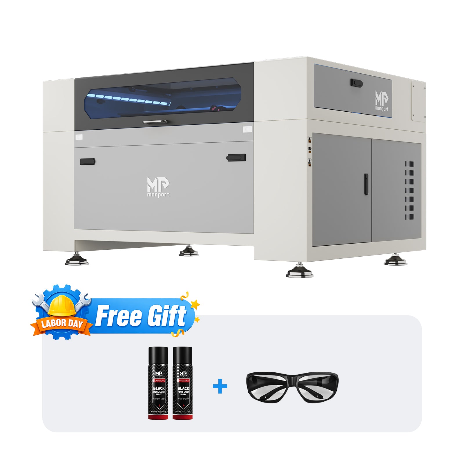 Monport Effi9S Upgraded 90W CO2 Laser Engraver & Cutter (36" × 24") with Autofocus and Built-in Water Chiller