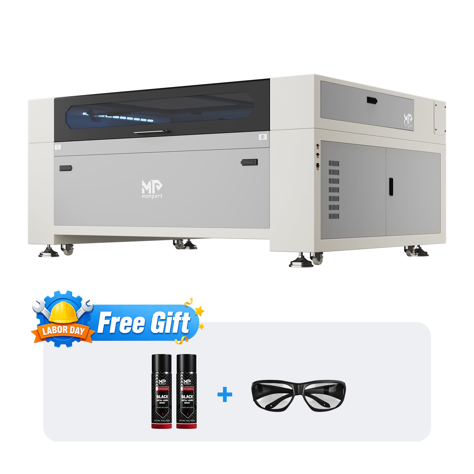 Monport Effi13S Upgraded 130W CO2 Laser Engraver & Cutter (51" × 35") with Autofocus and Built-in Water Chiller