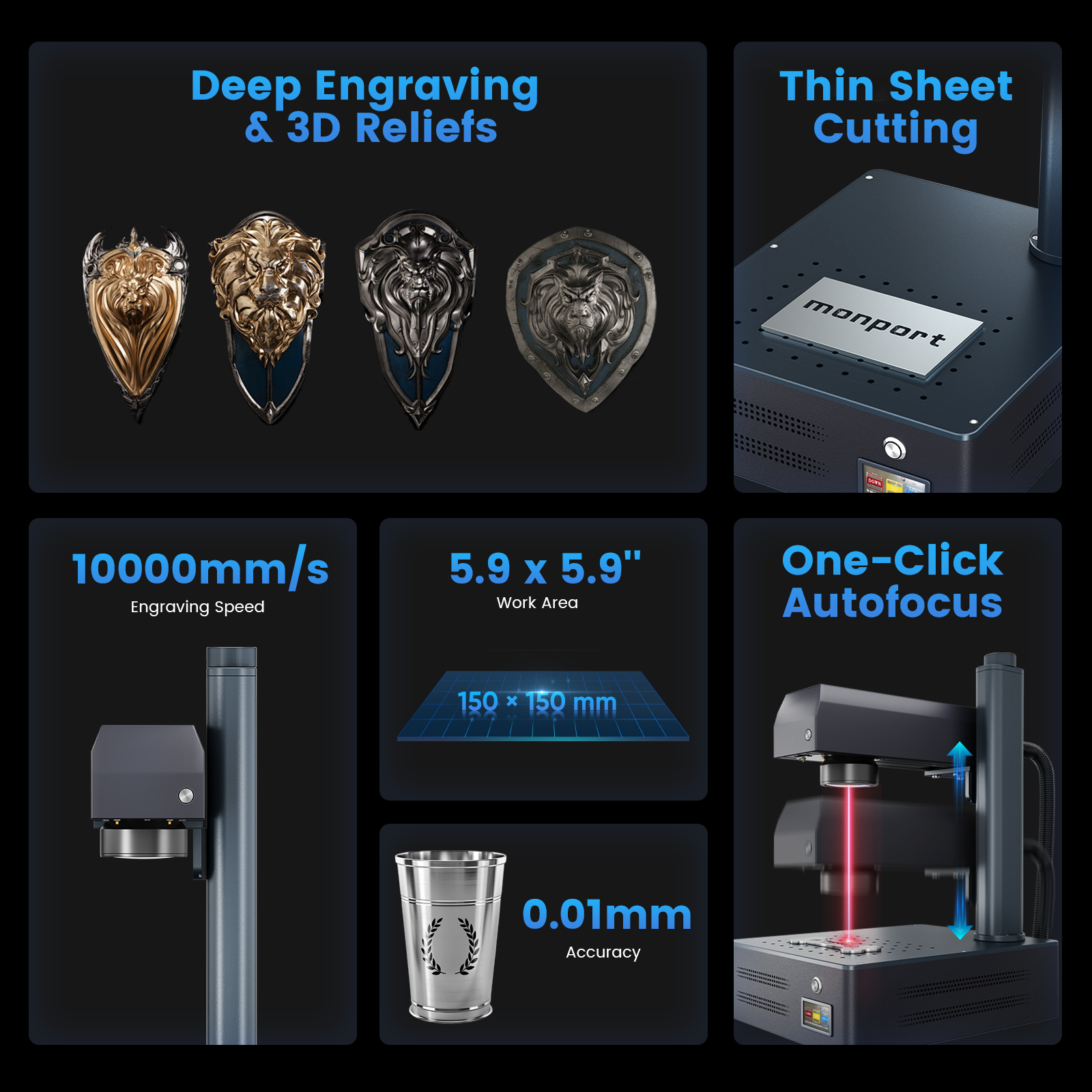 Monport GM 50W Pro Integrated Fiber Laser Engraver & Marking Machine with AutoFocus