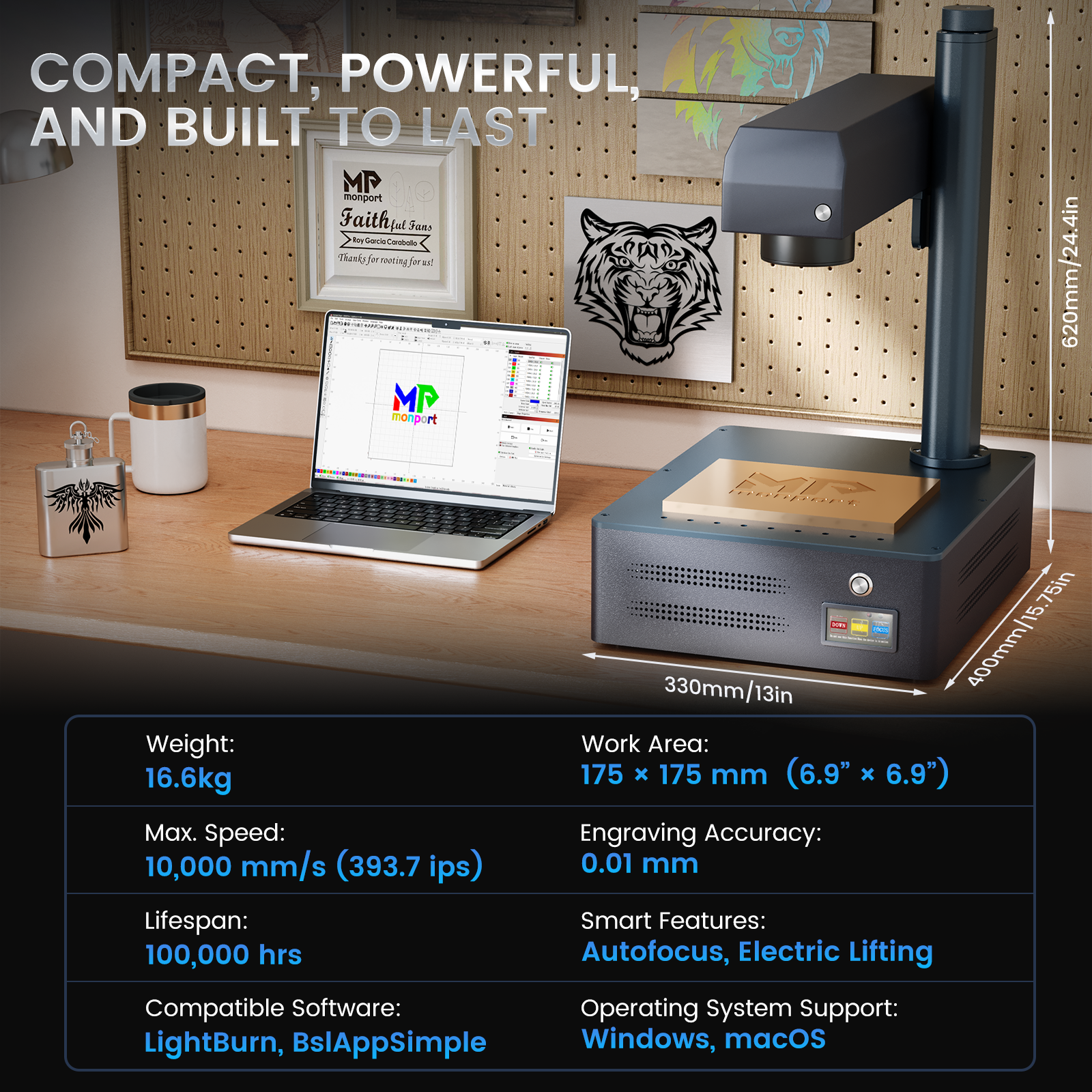 Monport GM 60W Pro Integrated MOPA Fiber Laser Engraver & Marking Machine with AutoFocus