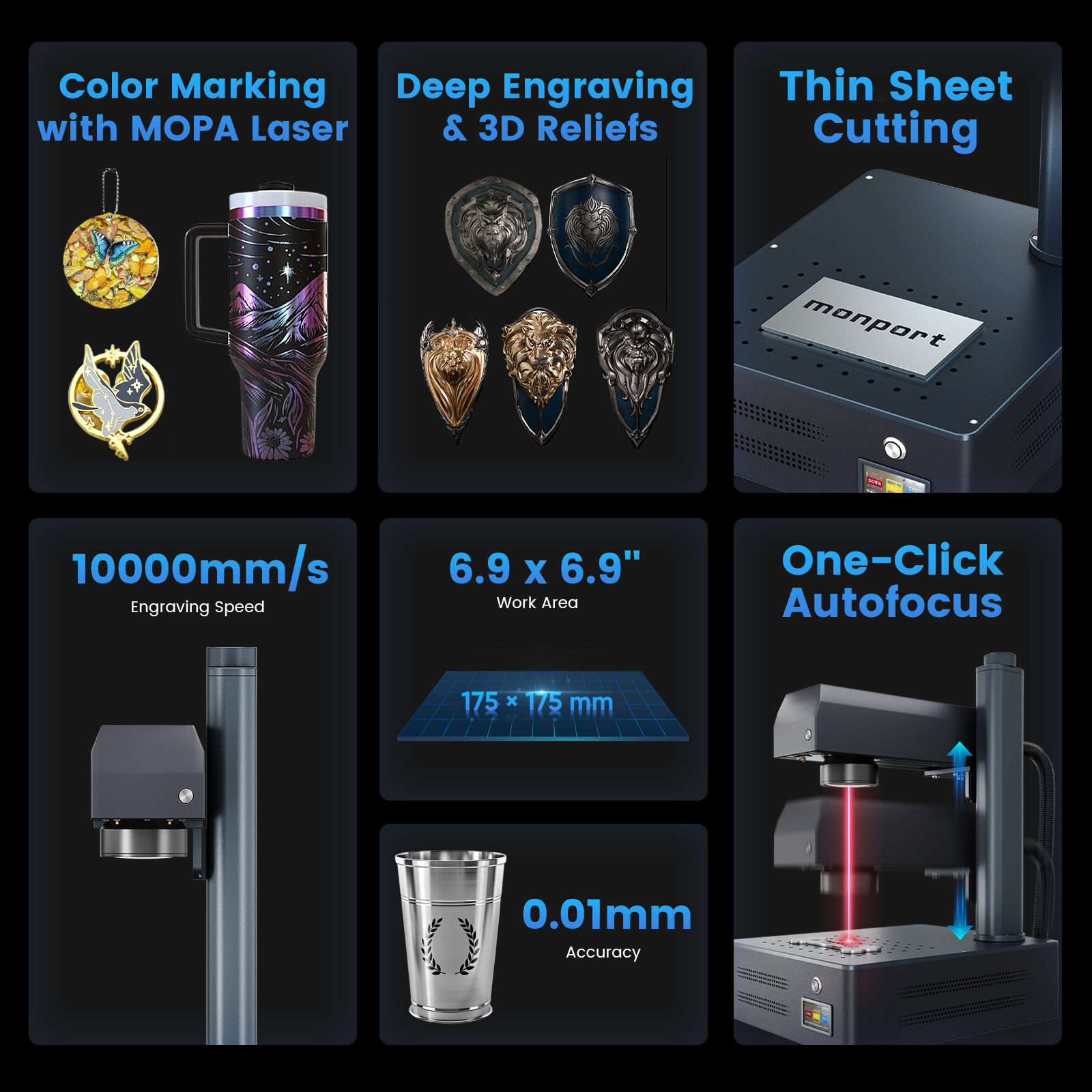 Monport GM 60W Pro Integrated MOPA Fiber Laser Engraver & Marking Machine with AutoFocus