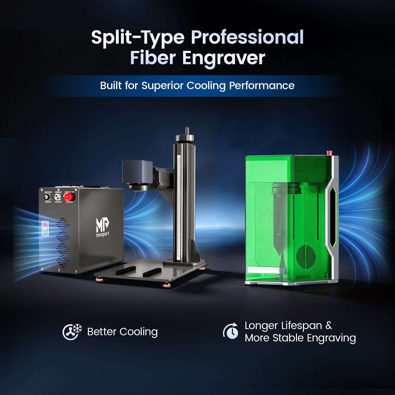 Monport GT 100W Split MOPA Fiber Laser Engraver & Color Marking Machine With AutoFocus – FDA Approval