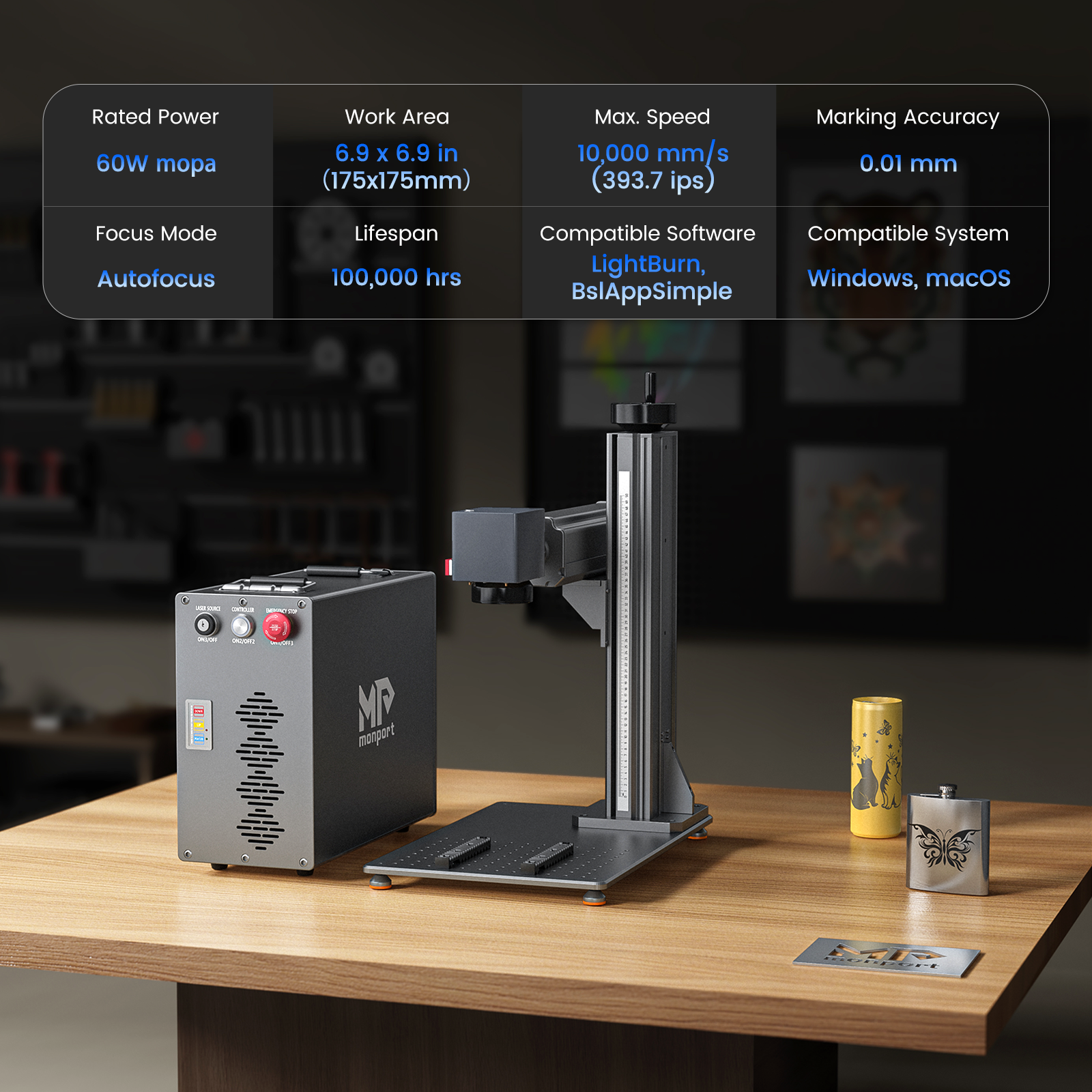 Monport GT 60W Split MOPA Fiber Laser Engraver & Color Marking Machine With AutoFocus