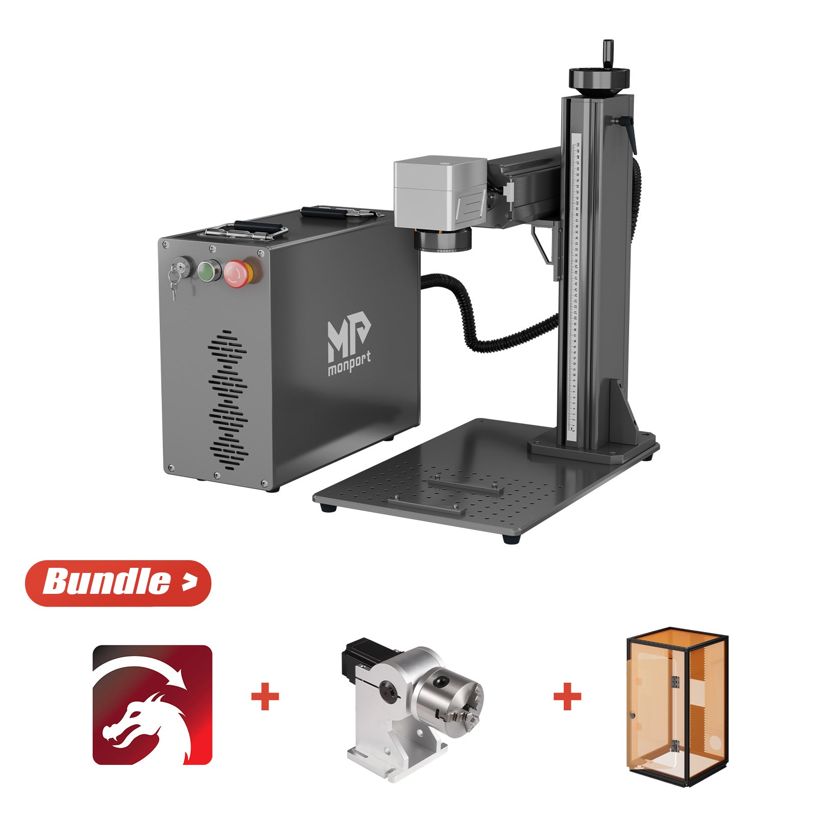 Bundle Sale | GPro 60W Split MOPA Fiber Laser Engraver + 80MM Three Jaws Rotary Axis + Laser Engraver Enclosure + Lightburn Pro