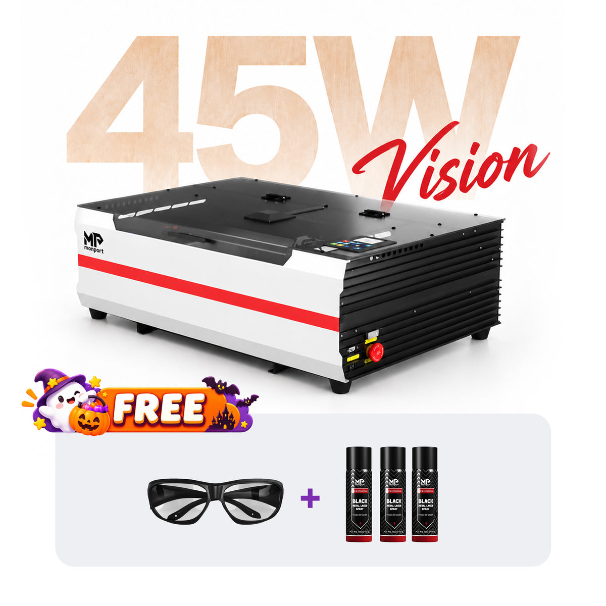 Brand New Monport Reno 45W Pro&Vision Desktop CO2 Laser Engraver (16"×12") | Built-In Water Cooling, Magnetic Assisted Focus