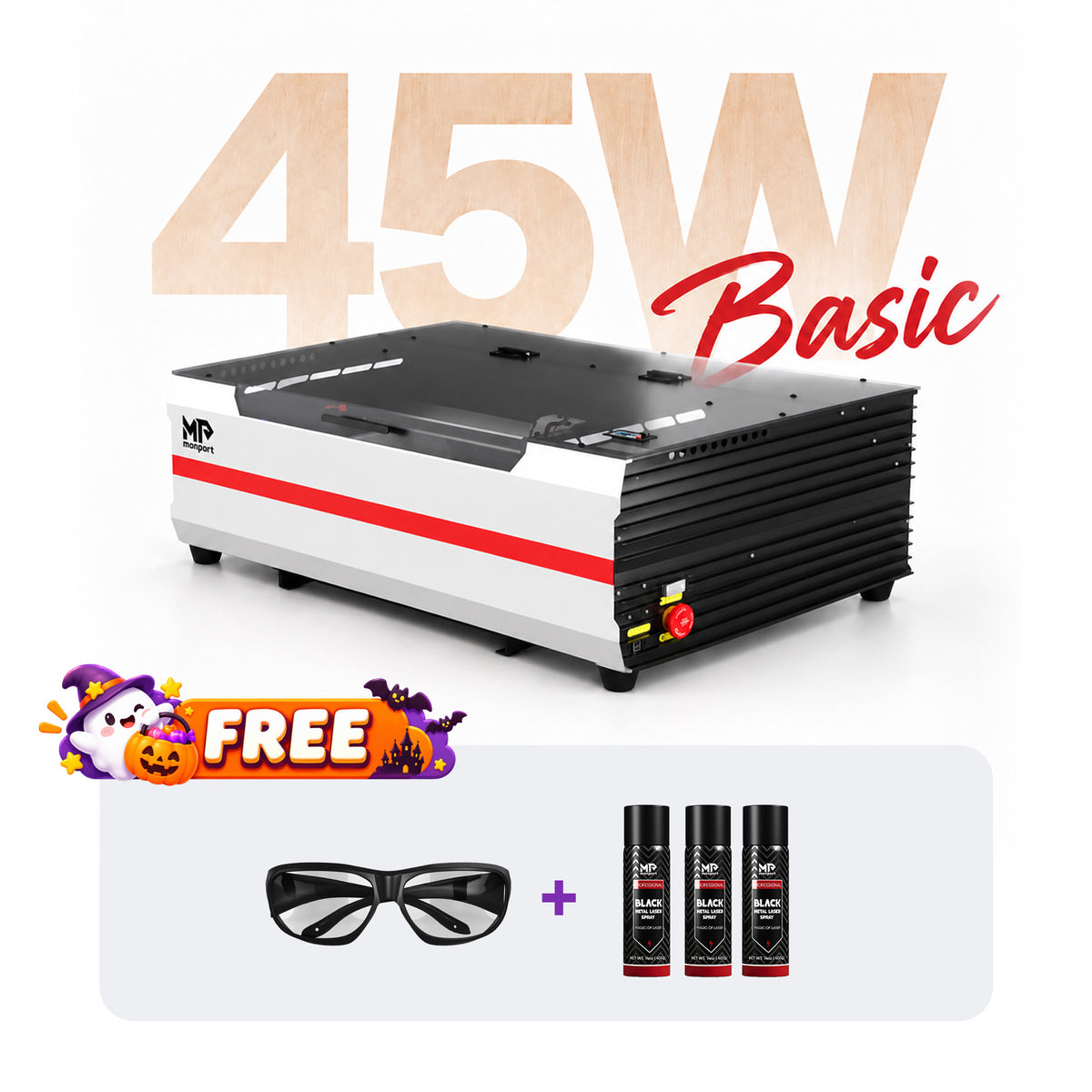 Brand New Monport Reno45 45W Desktop CO2 Laser Engraver & Cutter (16" X 12") with 3L Built-In Water Cooling and Magnetic Assisted Focus