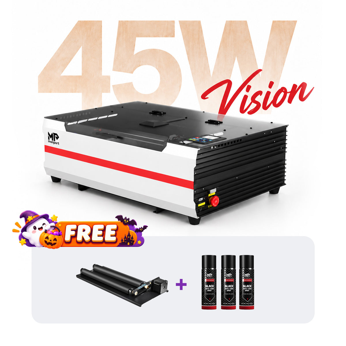 Brand New Monport Reno 45W Pro&Vision Desktop CO2 Laser Engraver (16"×12") | Built-In Water Cooling, Magnetic Assisted Focus