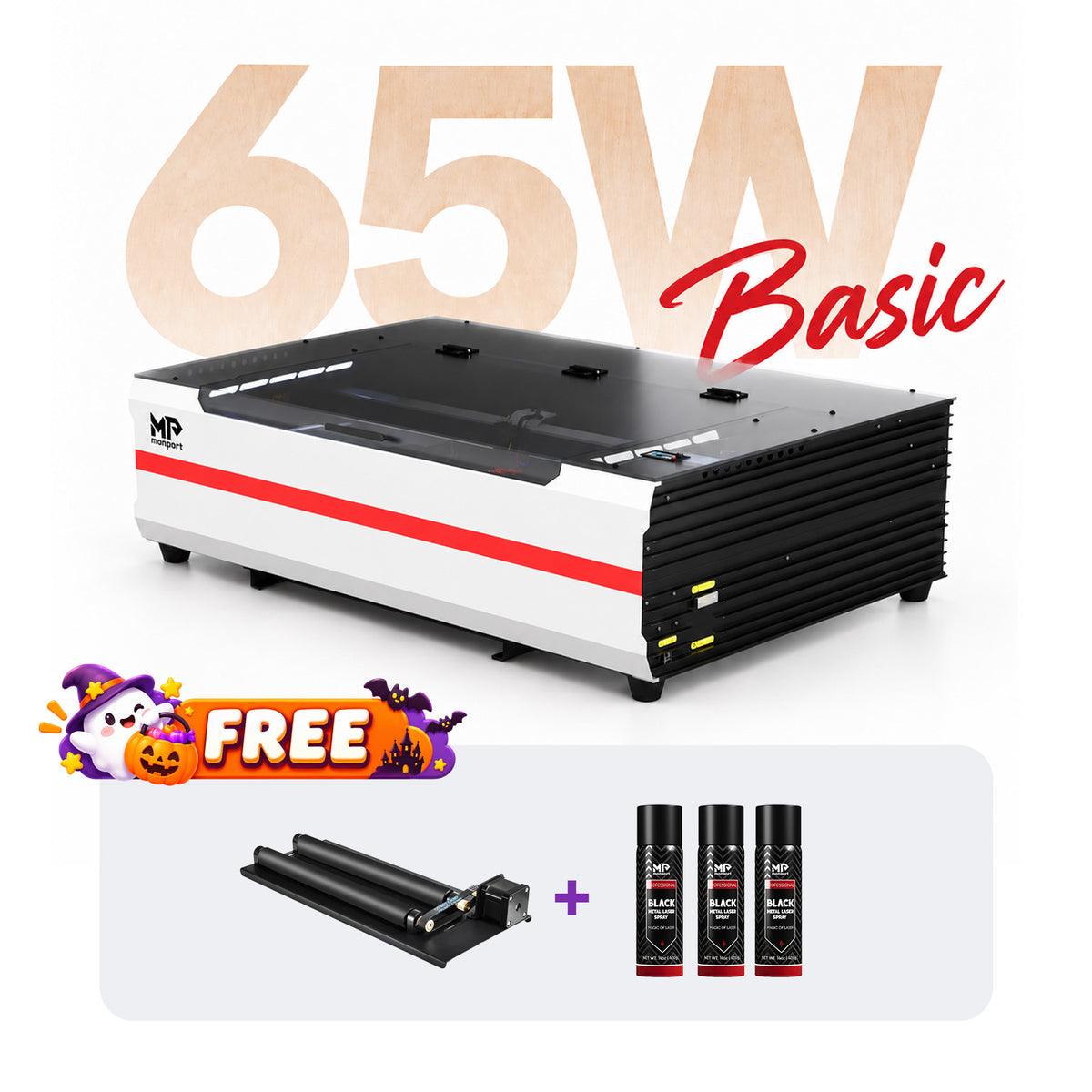 Brand New Monport Reno65 65W Desktop CO2 Laser Engraver & Cutter (24" X 16") with 3L Built-In Water Cooling and Magnetic Assisted Focus