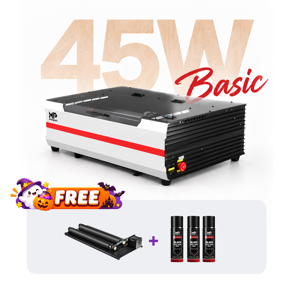 Brand New Monport Reno45 45W Desktop CO2 Laser Engraver & Cutter (16" X 12") with 3L Built-In Water Cooling and Magnetic Assisted Focus