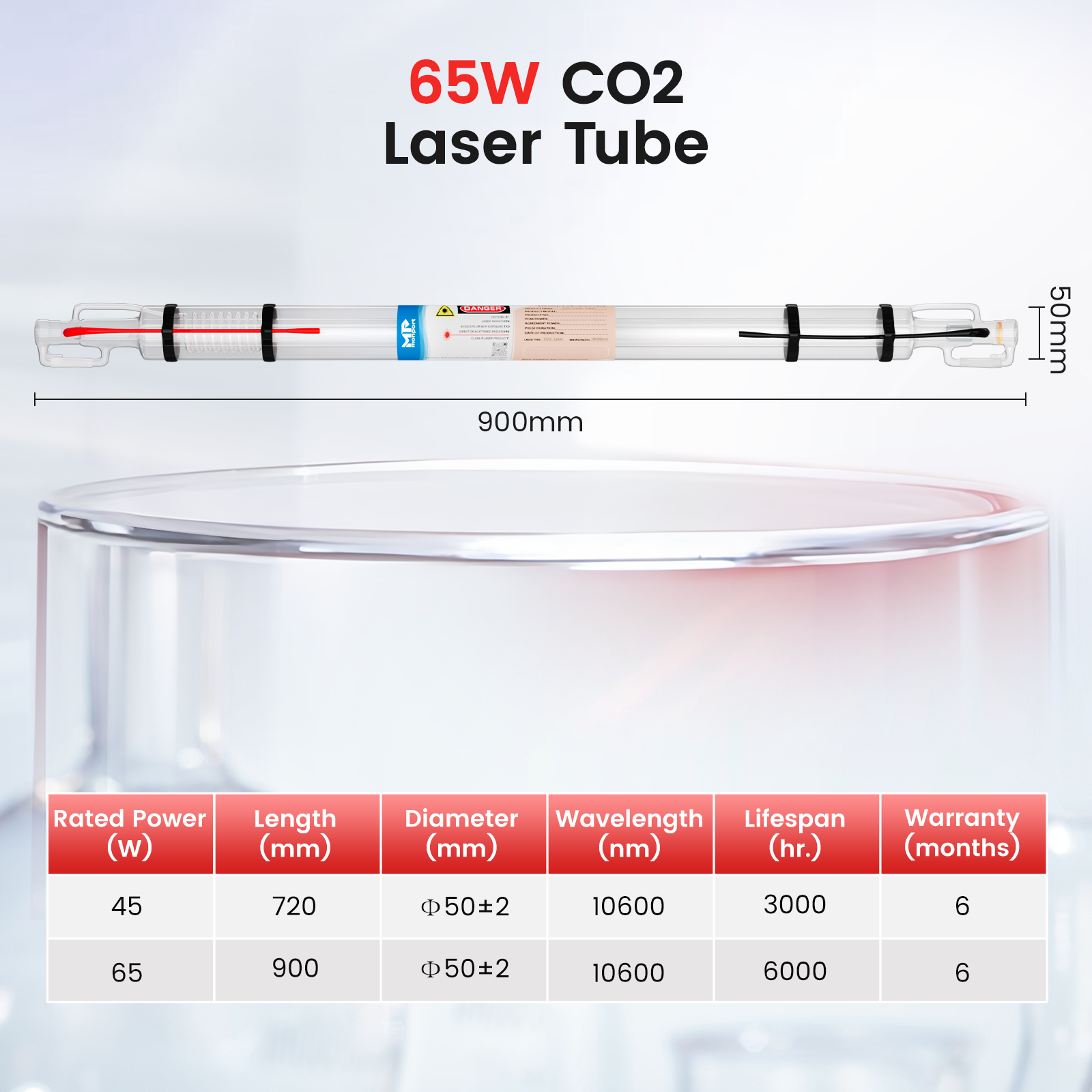 Monport 65W CO2 Laser Tube for Laser Engraver