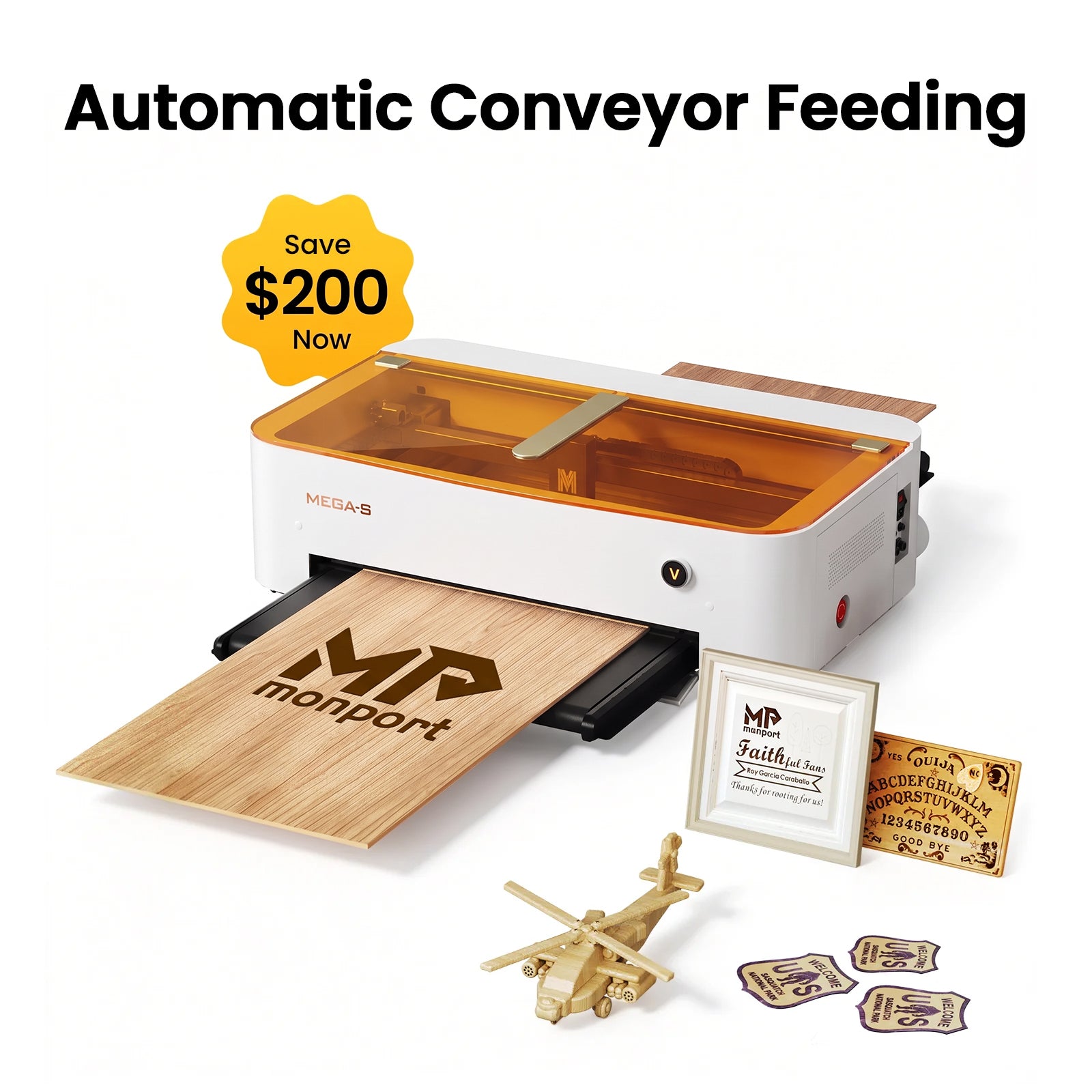 Monport 70W CO2 Laser Engraver & Cutter with Intelligent Precision and Automation - MEGAS