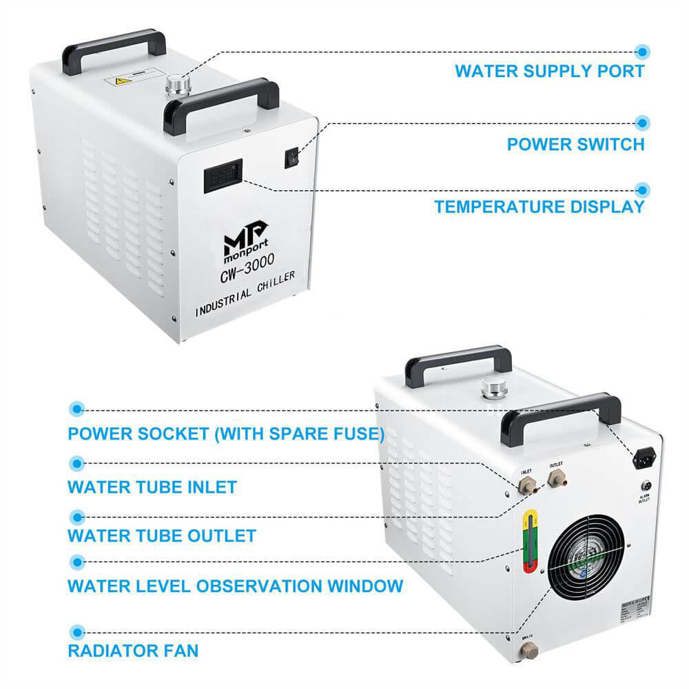 Monport 9L CW-3000 Water Cooling System for 40W CO2 Laser Engraver