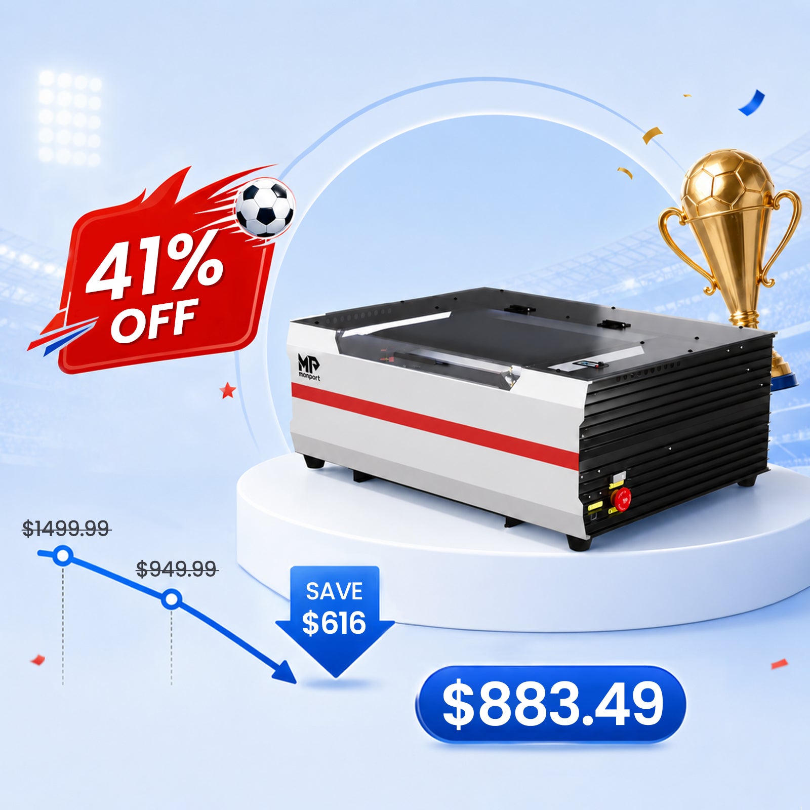 Monport Reno45 45W Desktop CO2 Laser Engraver & Cutter (16" X 12") with Magnetic Assisted Focus