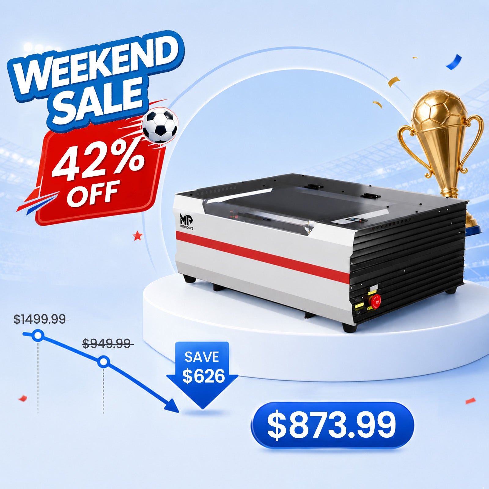 Monport Reno45 45W Desktop CO2 Laser Engraver & Cutter (16" X 12") with Magnetic Assisted Focus