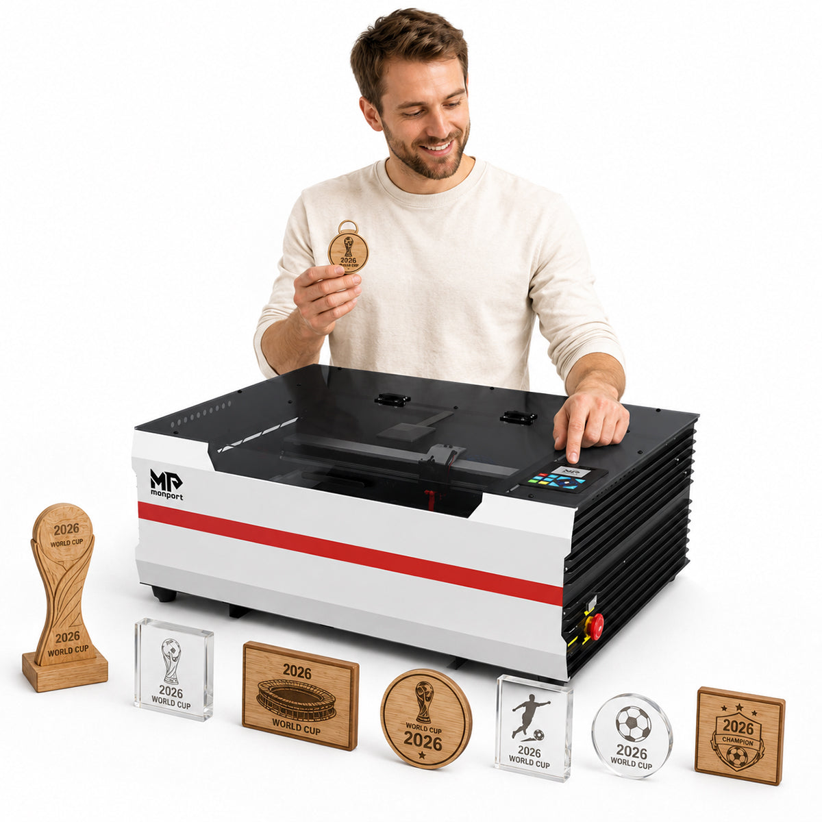 Monport Reno45 Pro Vision 45W Desktop CO2 Laser Engraver & Cutter (16" X 12") with 8MP HD Camera and Magnetic Assisted Focus