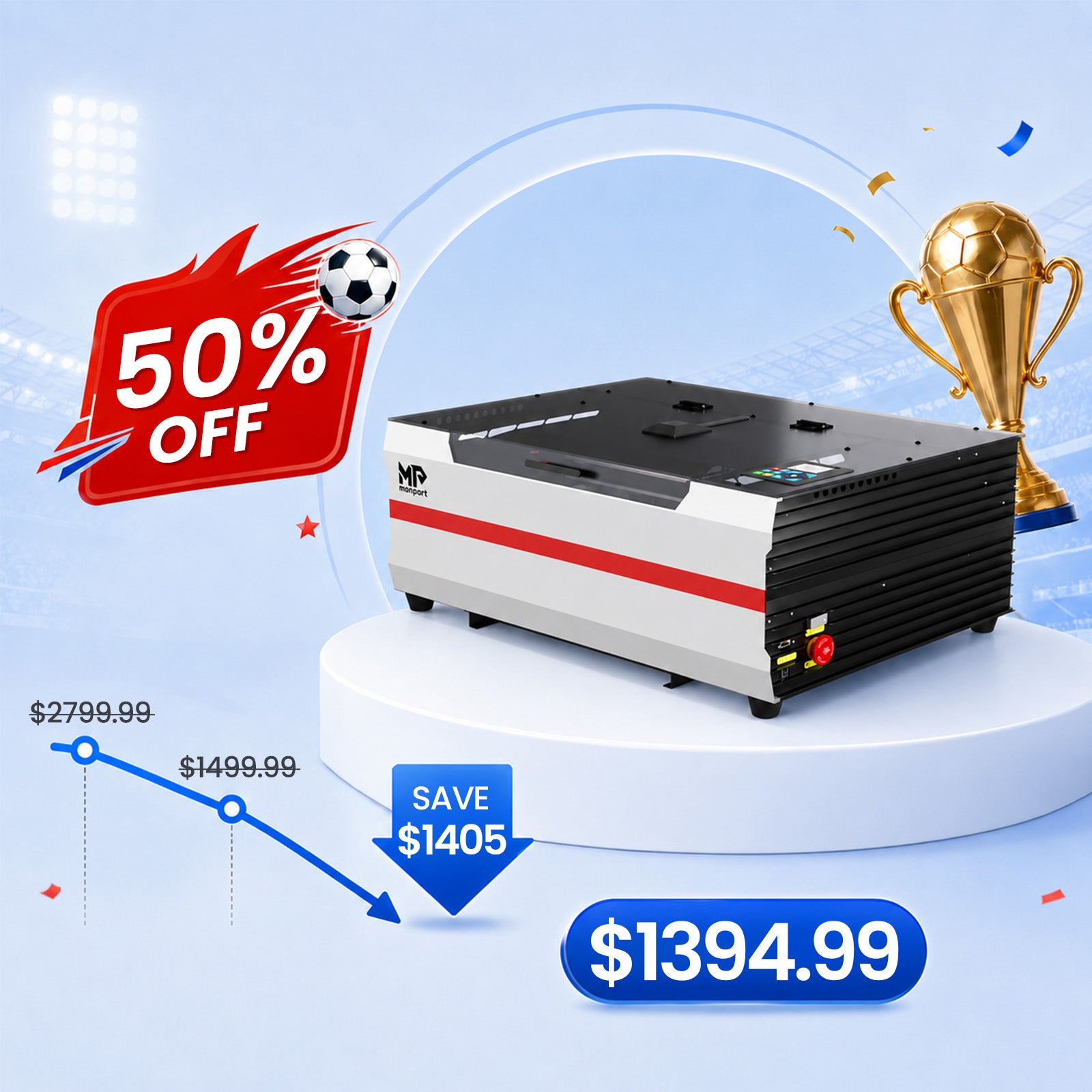 Monport Reno45 Pro Vision 45W Desktop CO2 Laser Engraver & Cutter (16" X 12") with 8MP HD Camera and Magnetic Assisted Focus