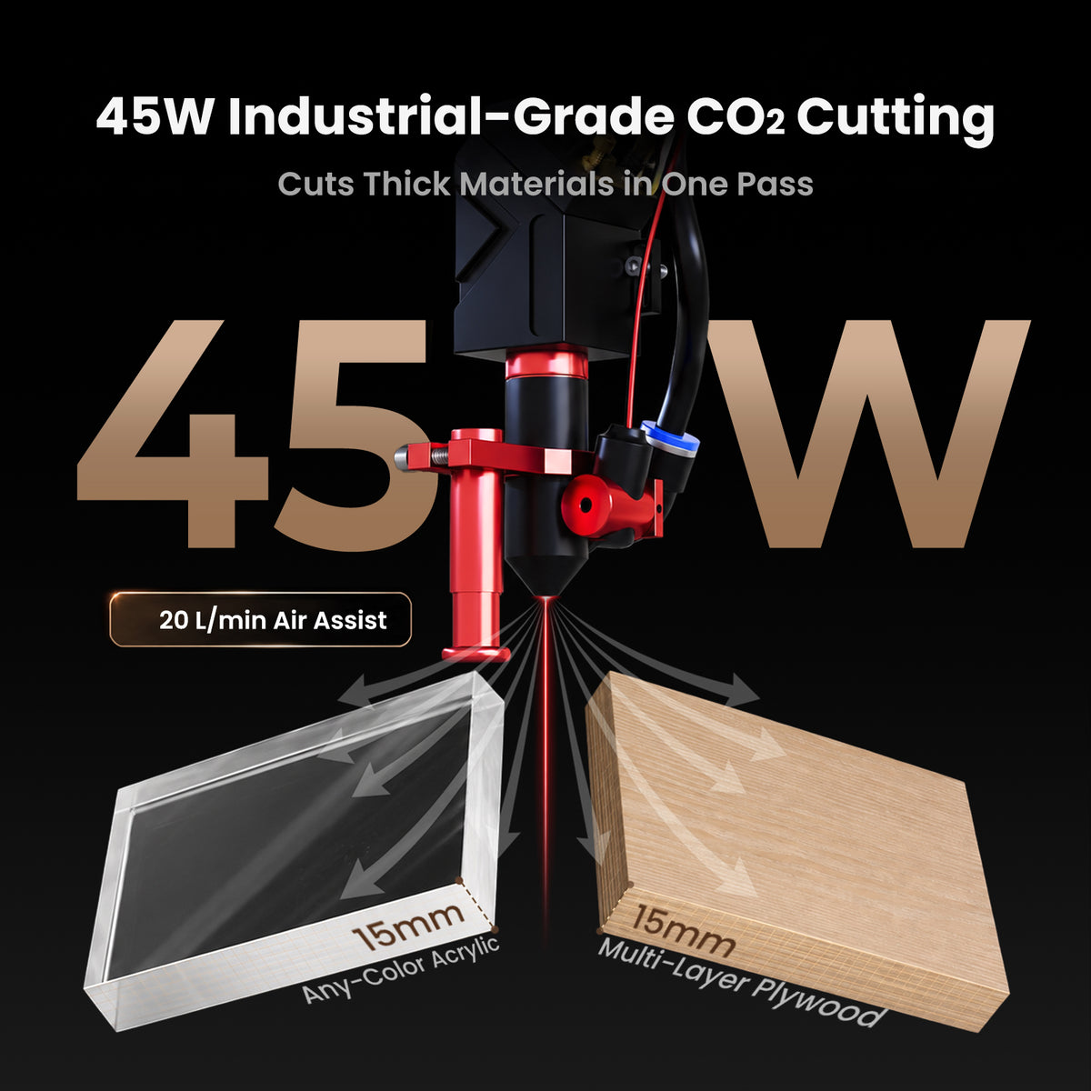 Brand New Monport Reno 45W Desktop CO2 Laser Engraver (16"×12") | Built-In Water Cooling, Magnetic Assisted Focus