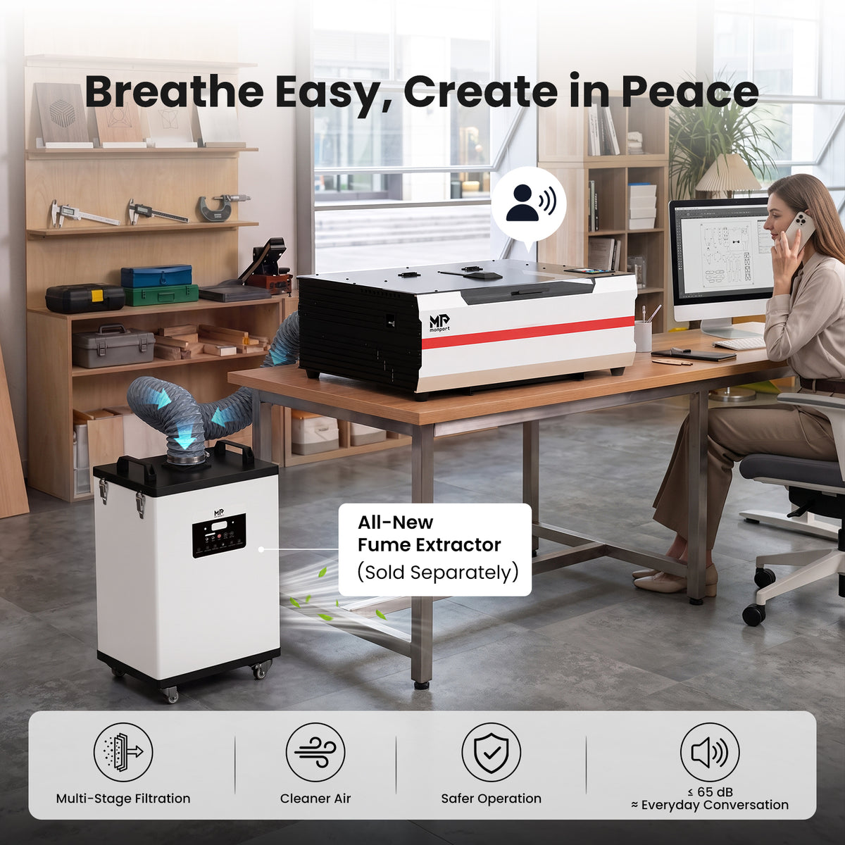 Brand New Monport Reno 45W Desktop CO2 Laser Engraver (16"×12") | Built-In Water Cooling, Magnetic Assisted Focus