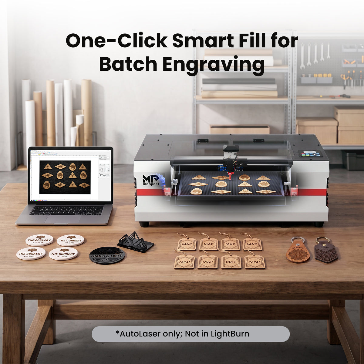 Brand New Monport Reno 45W Desktop CO2 Laser Engraver (16"×12") | Built-In Water Cooling, Magnetic Assisted Focus