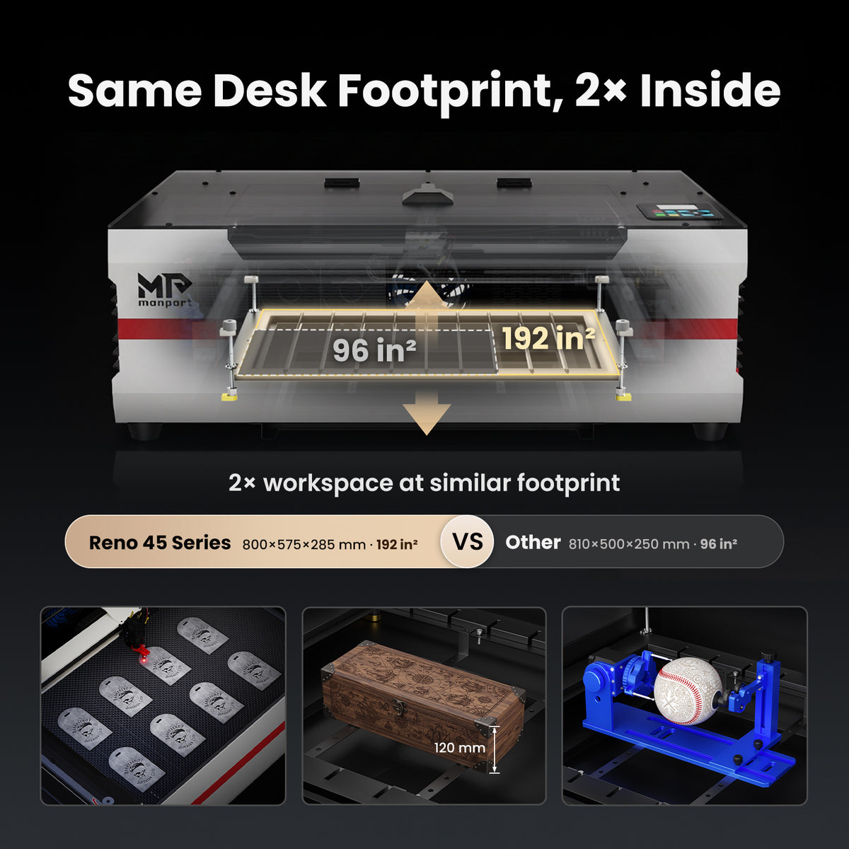 Brand New Monport Reno 45W Desktop CO2 Laser Engraver (16"×12") | Built-In Water Cooling, Magnetic Assisted Focus