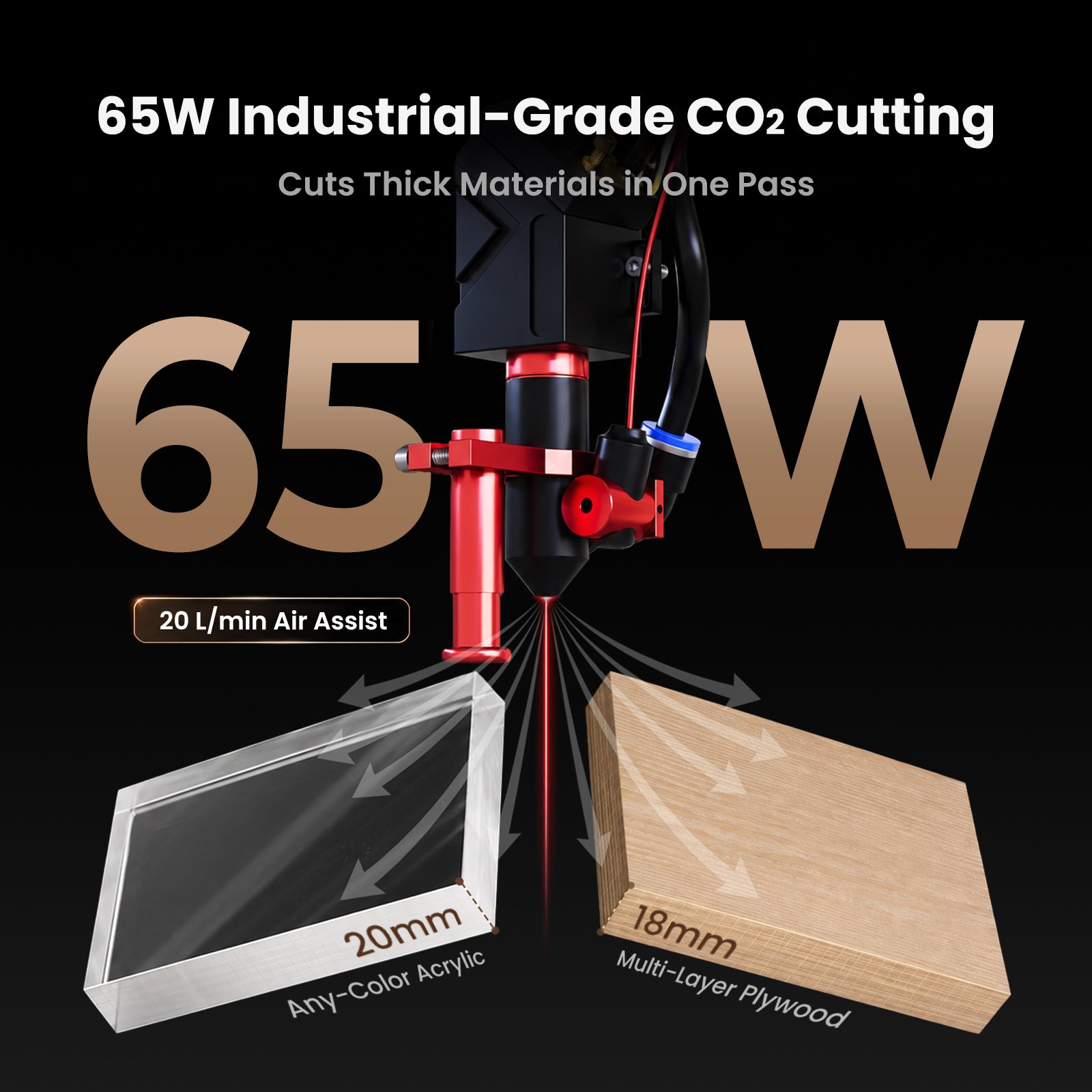 Test-Product-Monport Ren65 Series 65W CO2 Laser Engraver (24"×16") | Built-In Water Cooling, DSP Controller, Magnetic Assisted Focus