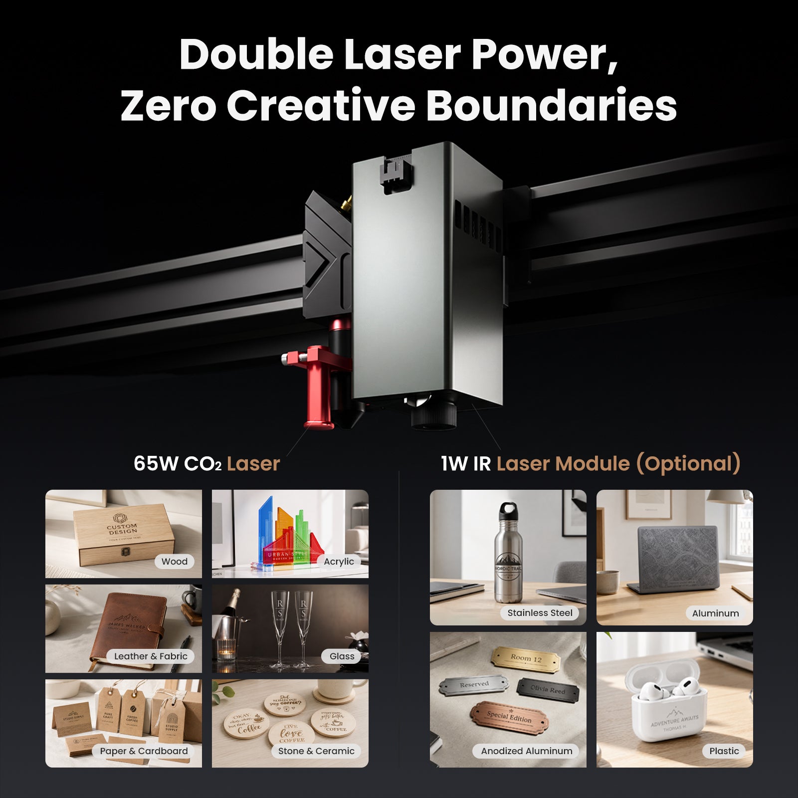 Test-Product-Monport Ren65 Series 65W CO2 Laser Engraver (24"×16") | Built-In Water Cooling, DSP Controller, Magnetic Assisted Focus