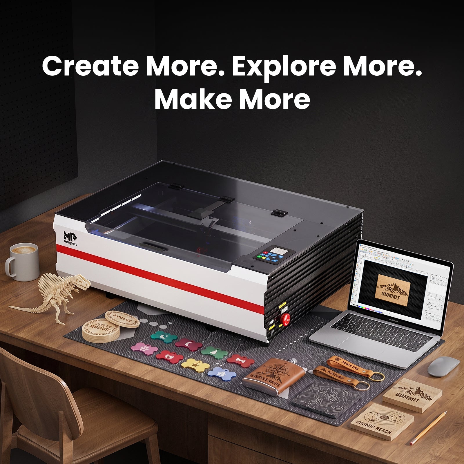 Test-Product-Monport Ren65 Series 65W CO2 Laser Engraver (24"×16") | Built-In Water Cooling, DSP Controller, Magnetic Assisted Focus